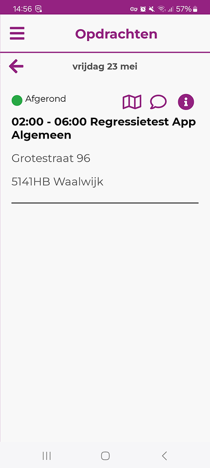 Opdrachtenlijst met een afgeronde opdracht en een groene statusstip