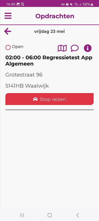 Opdracht met de rode knop Stop reizen