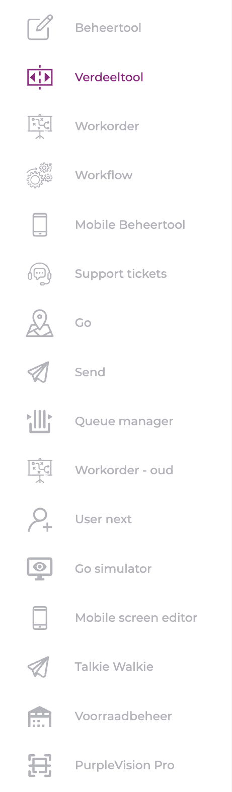 Zijmenu links met de menu-optie Verdeeltool