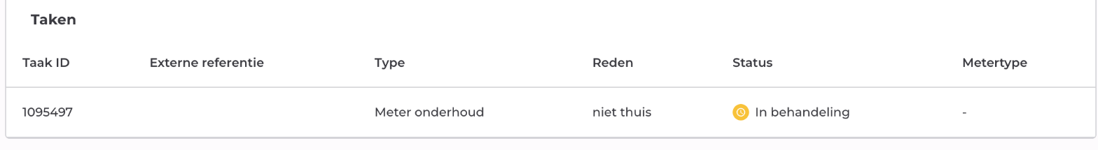 Takentabel onderaan het tabblad Algemeen van de werkopdracht